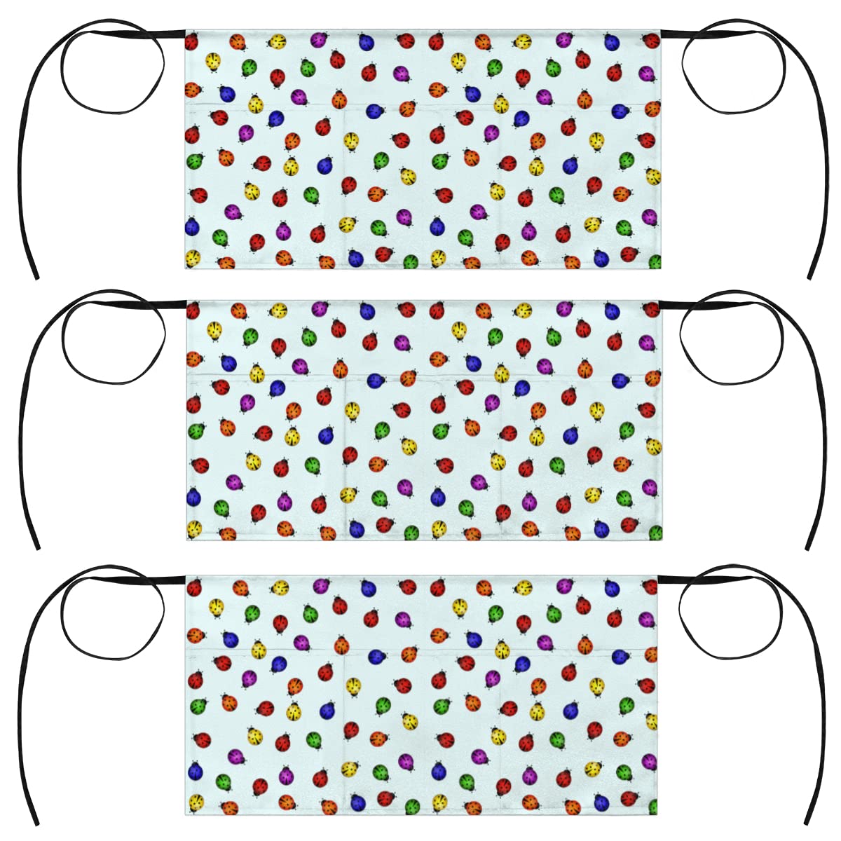 bisibuy Cute 3 Pack Server Aprons with 3 Pockets, Colorful Ladybugs Waitress Waiter Wasit Apron for Women Men Restaurant Bistro Cafe Bars Half Aprons Waitress Server Accessories