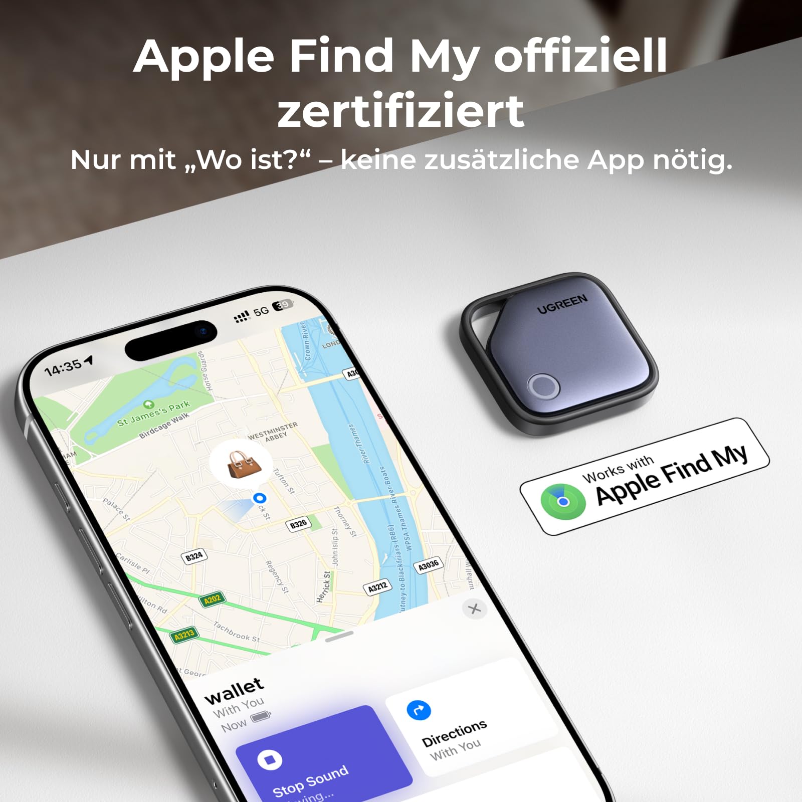 UGREEN FineTrack kompatibel mit Apple Find My (nur iOS), GPS Tracker, Schlüsselfinder mit Austauschbarer Batterie, 24 Monaten Batterielebensdauer, Tracker für Koffer, Keys, Reisepässe(4 Pack)