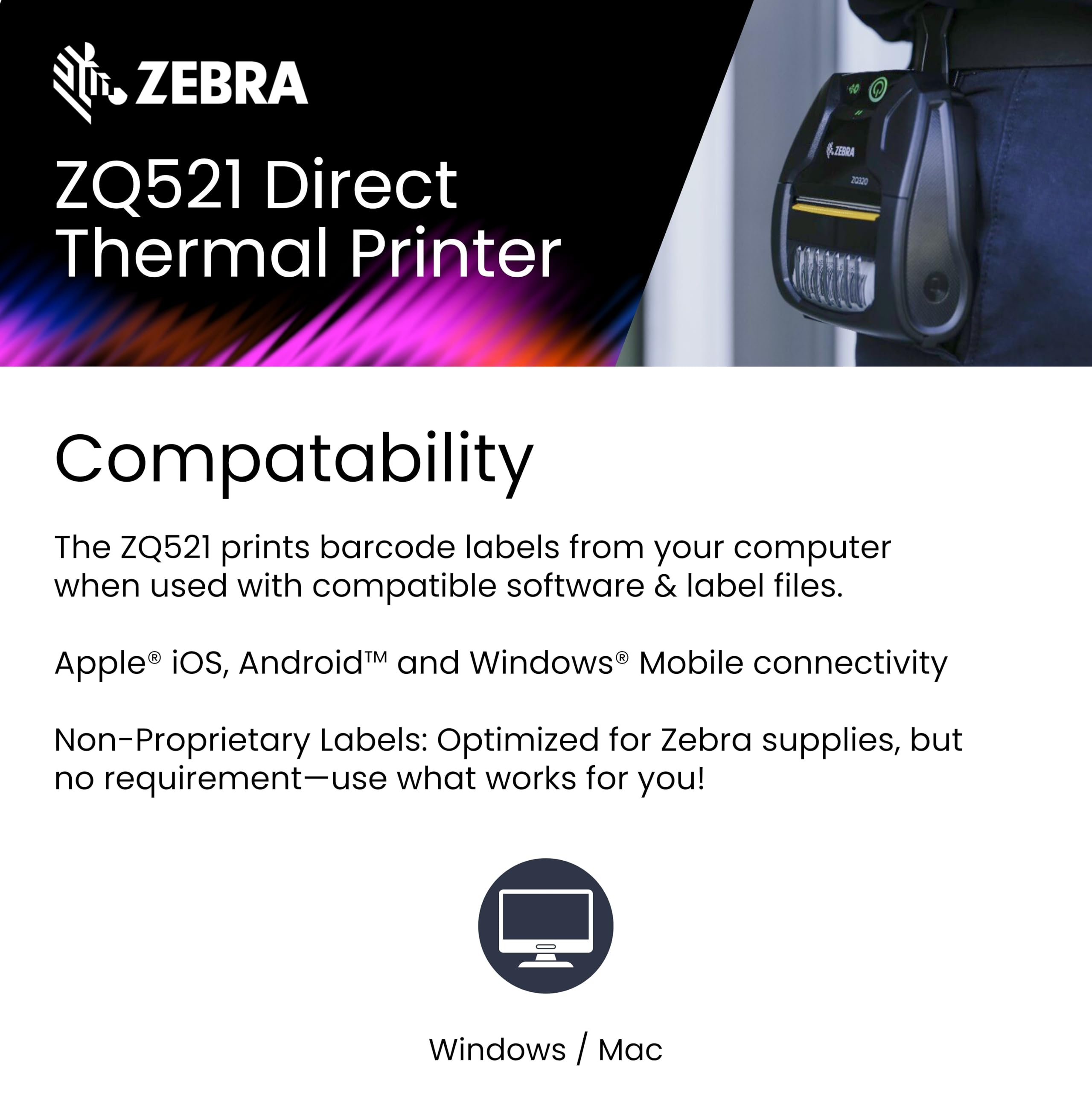 Amazon.com: Zebra ZQ521 Premium Thermal Mobile Printer 4
