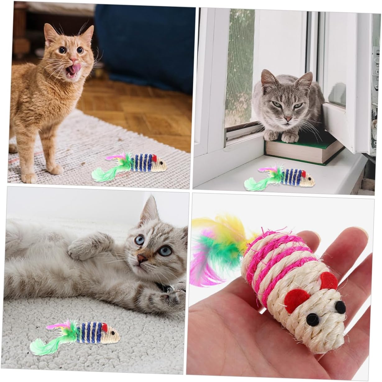 POPETPOP 6pcs Interactive Mouse Cat with Catnip Teething Playthings for Kittens Cartoon Chew in Blue and Pink Indoor Pet Fun and Stress Relief