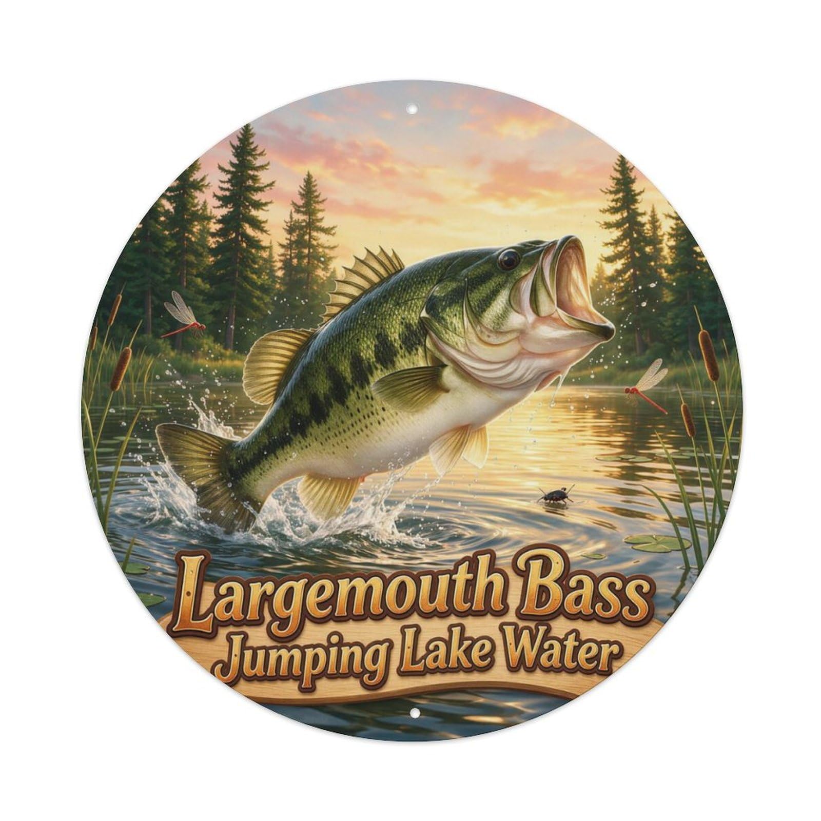 Largemouth Bass Jumping Lake Water Metal Tin Sign Plaque