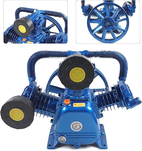 Miniatura 6 de Cabezal de bomba de compresor de aire de doble cilindro tipo V de 175PSI, cilindro de escape de 10 HP Bomba de cabeza de compresor de hierro fundido