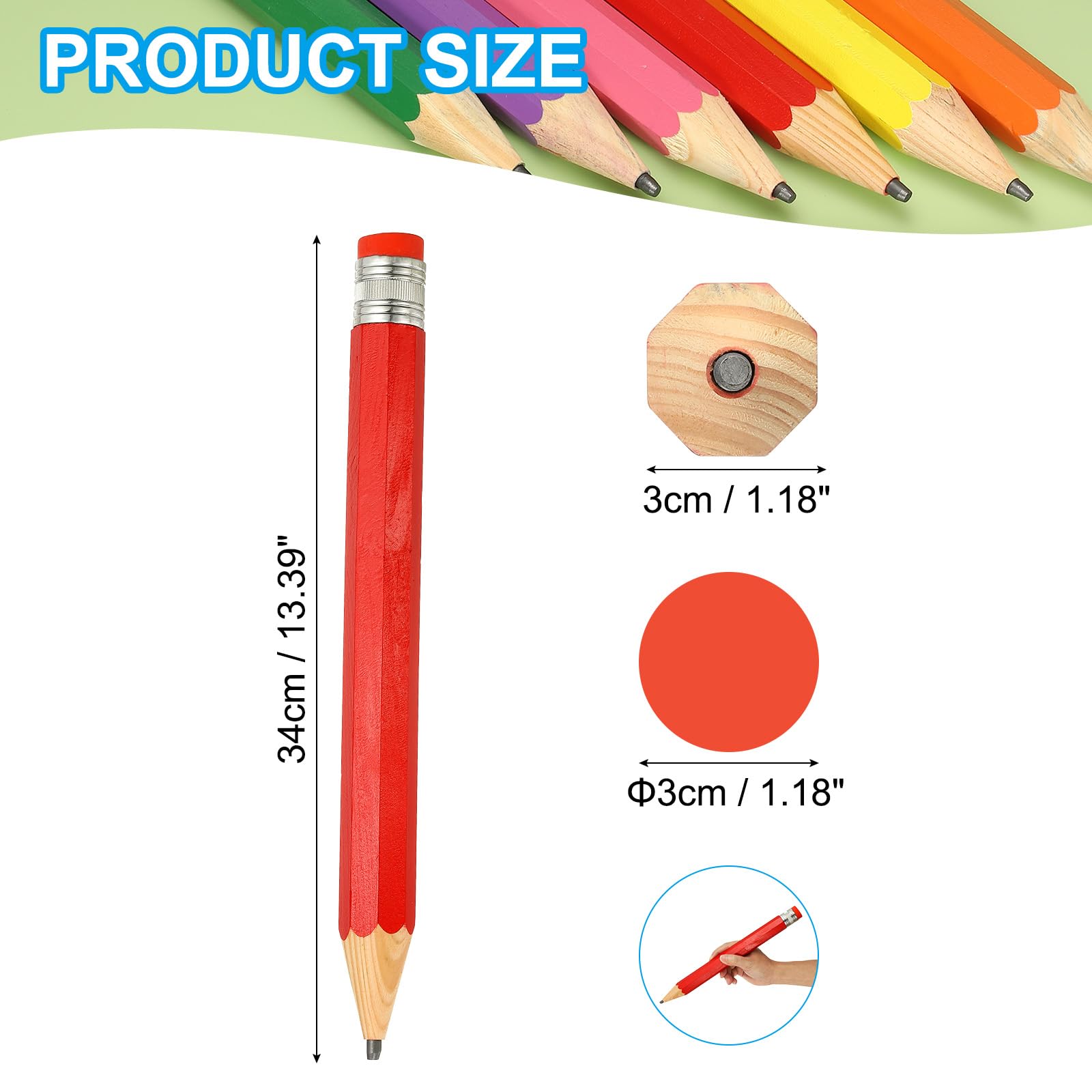 PATIKIL Wooden Giant Pencil, 13.4 Inch Big Pencil Props Large Funny Novelty Pencils with Cap for Home Decor Office Christmas Party Red - Image 2