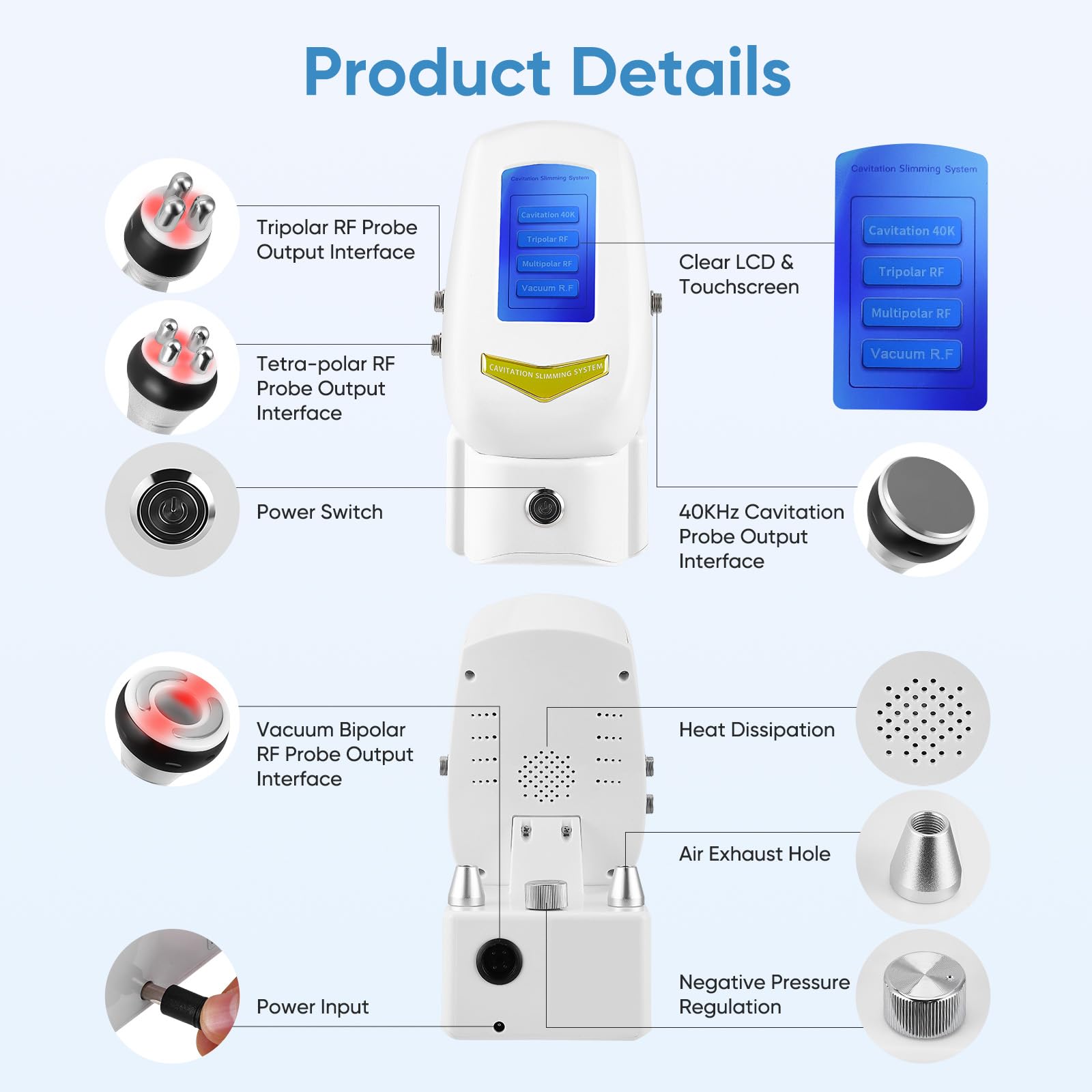 40K Máquina de Cavitación, Dispositivo 4 en 1 para Adelgazamiento, Radiofrecuencia, Cuidado de la Piel, Moldeador Corporal y Tratamiento Facial para Rostro, Abdomen, Glúteos y Muslos