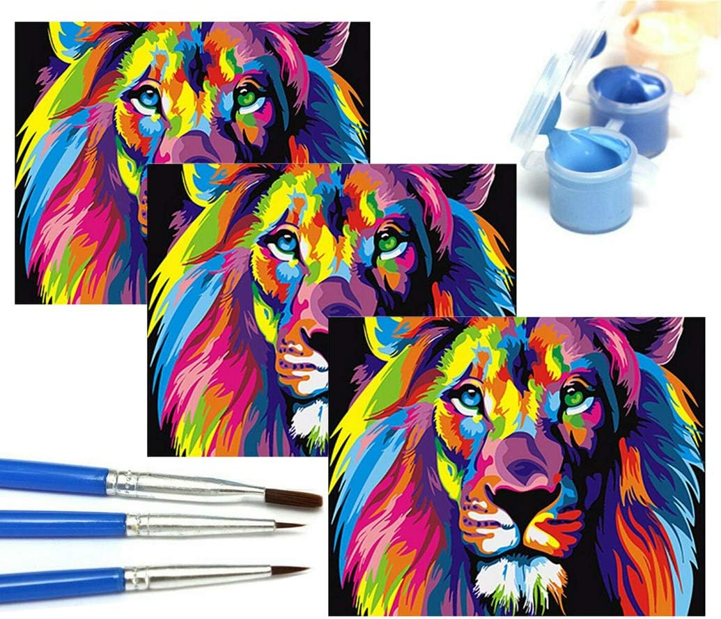 elebaby DIY Filling Oil Canvas Paint by Number Kit Multi-Colored Animals Painting