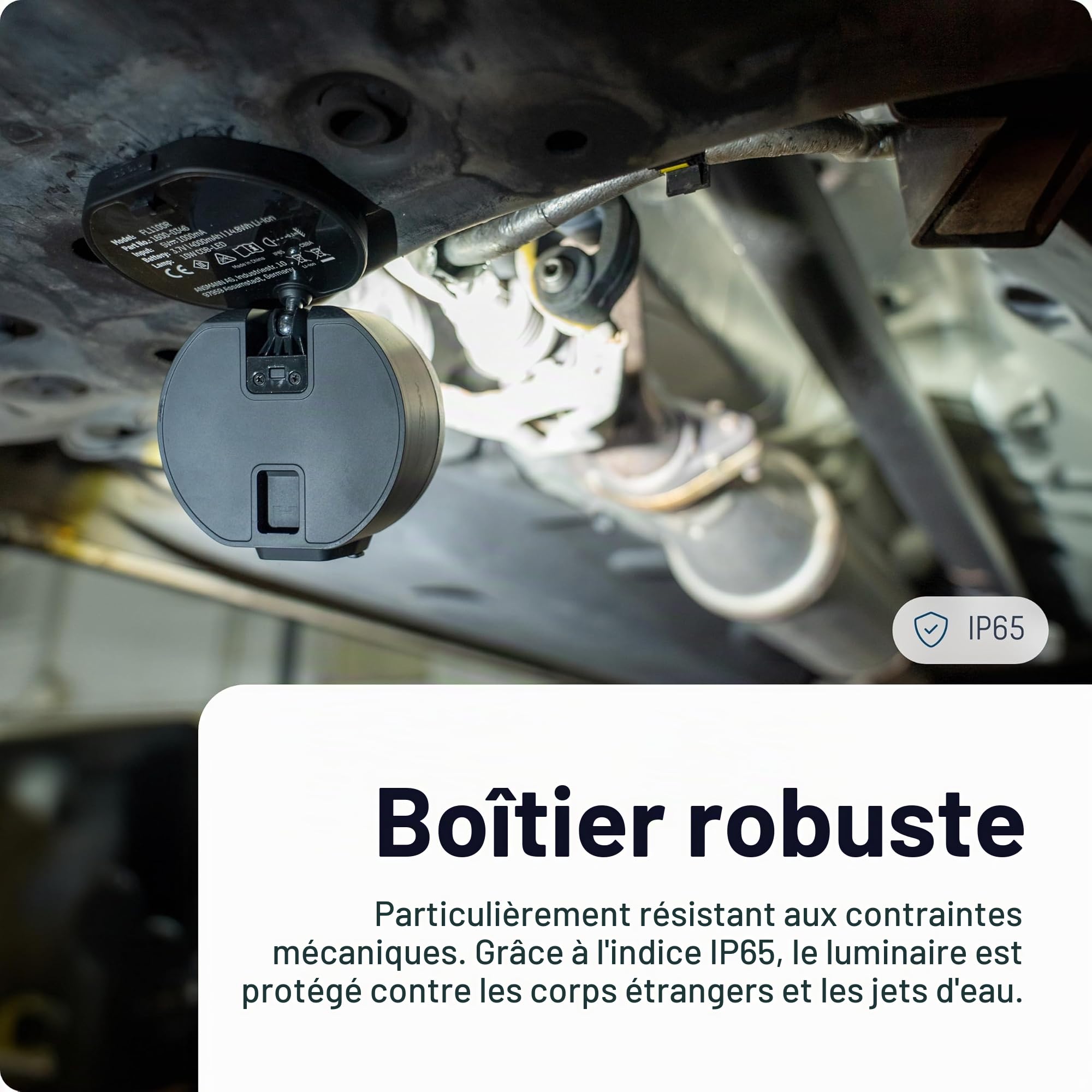 ANSMANN Projecteur chantier FL1100R – Projecteur LED COB 10W rechargeable et pivotant – Lampe de travail d'une puissance de 1 100 lumens & 2 696 lux pour une distance d'éclairage de 52 m max.