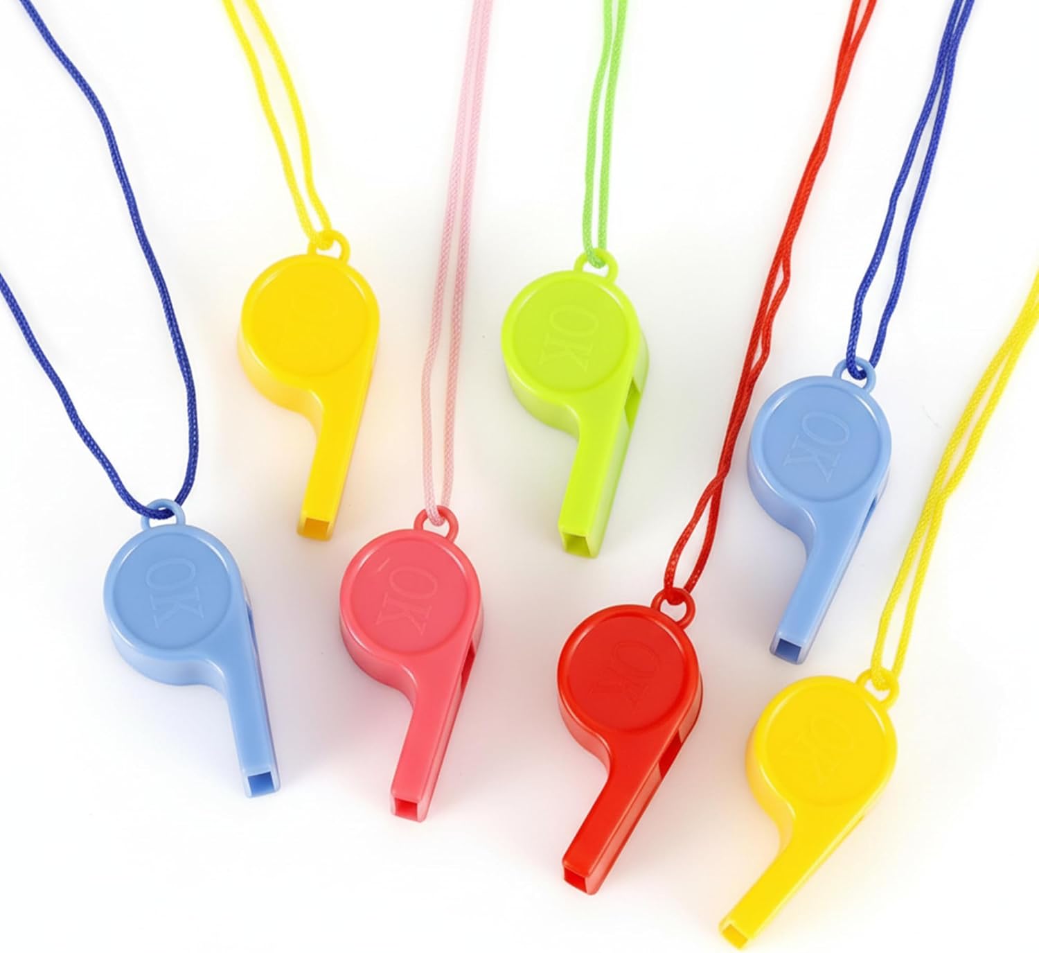 200 Pcs Plastic Whistles with Lanyard, Loud Sound Whistles Bulk for Kids Coaches Referee & Christmas Birthday Party, Sports Party Favors