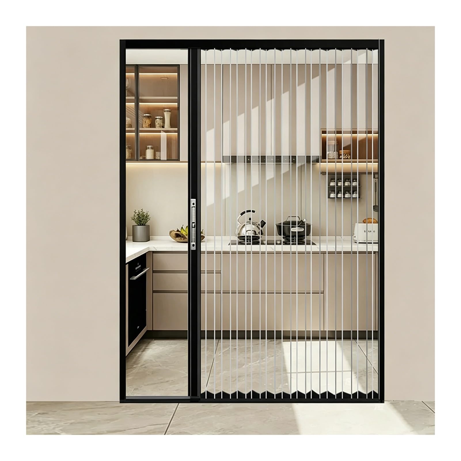 Kphymod Black Custom Clear Pc Room Divider Accordion Folding Door, Renter Safe No Drill Aluminum Partition With Key Lock For Apartment Rental House(,92.6X210cm)