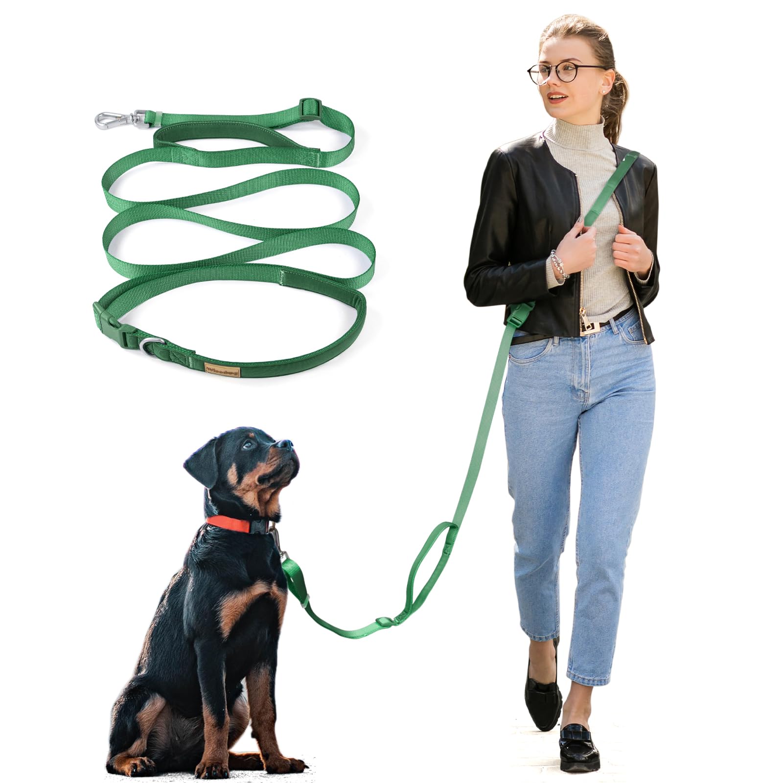 Wisedog 9.5FT Hands Free Dog Leash, Comfort and Safety Padded Handle & Heavy Duty Metal Clasp - Two Handle Dog Leash Adjustable Lengths for Handless