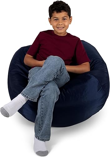 Big Joe Classic Bean Bag Chair for Kids Bedroom and Reading Nook, Easy-Clean Navy, Durable Nylon Polyester Blend, 2 feet Refillable Azul