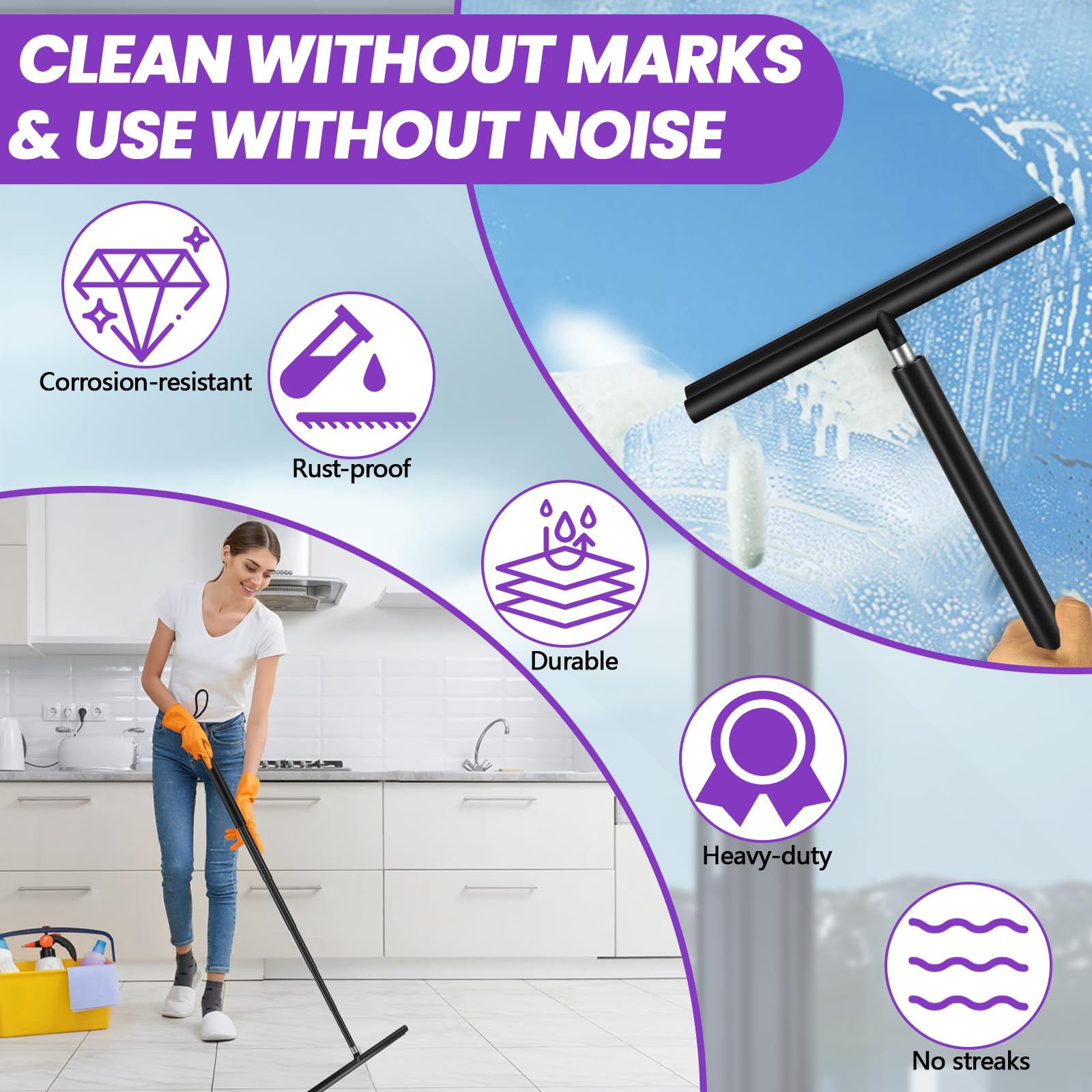 Shower Squeegee Douchewisser met lange handgreep, raamwisser en