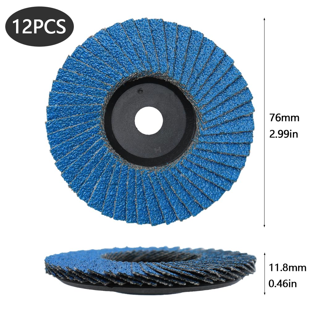 12 Pezzi 76mm Disco Abrasivo Lamellare Grana 60, Dischi Abrasivi a Lamelle Foro Centrale 10mm per La Lucidatura Ruvida di Metallo, Legno, Plastica