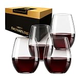 Libbey Signature Red Wine Glasses Set of 4, Elegant, Dishwasher Safe Glass Stemless Wine Glasses, Elegant Wine Glasses for Weddings, Birthdays & More Stemless Red