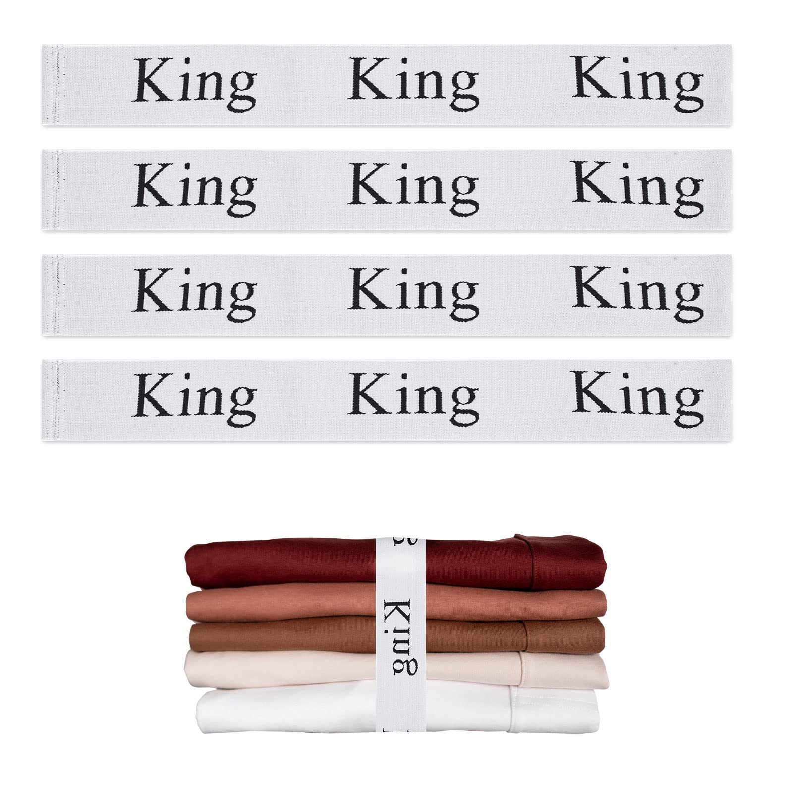 4PCS Bed Sheet Organizer Bands, Storage Labels and Sheet Keepers for Linen Closet - Elastic Bedding Straps for Foldable Bedsheet, Pillow Case, Duvet (King)