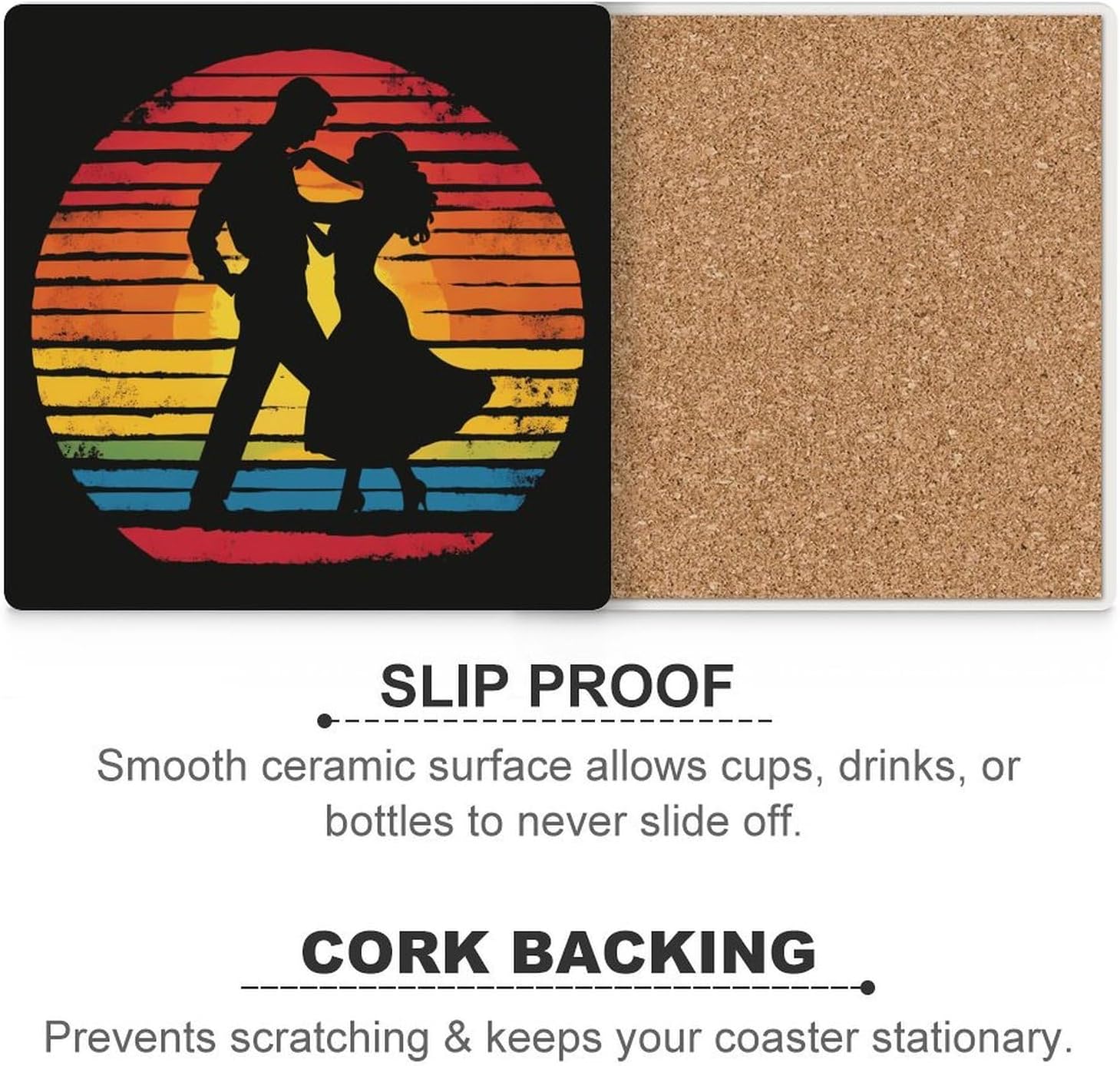 Salsa Dancing Dancer Vintage Ceramic Coasters Set Square Drink Coasters Table Coaster for Kitchen Desktop Decor