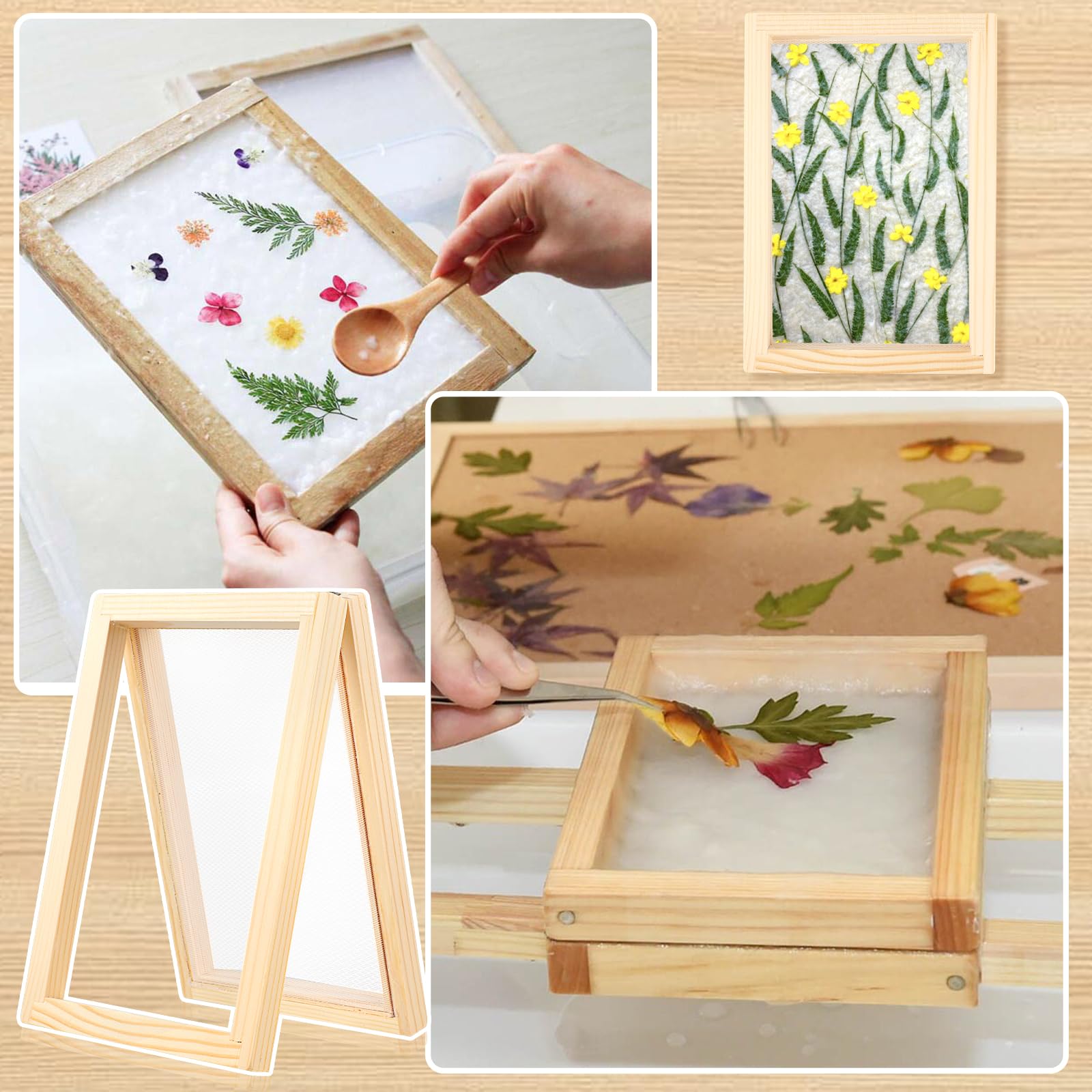 Qianyu Marco de madera A6, 18 x 13 cm, para manualidades, herramientas de tamizado, fabricación de papel de madera, flores secas, marco de madera para arte de papel, manualidades, manualidades