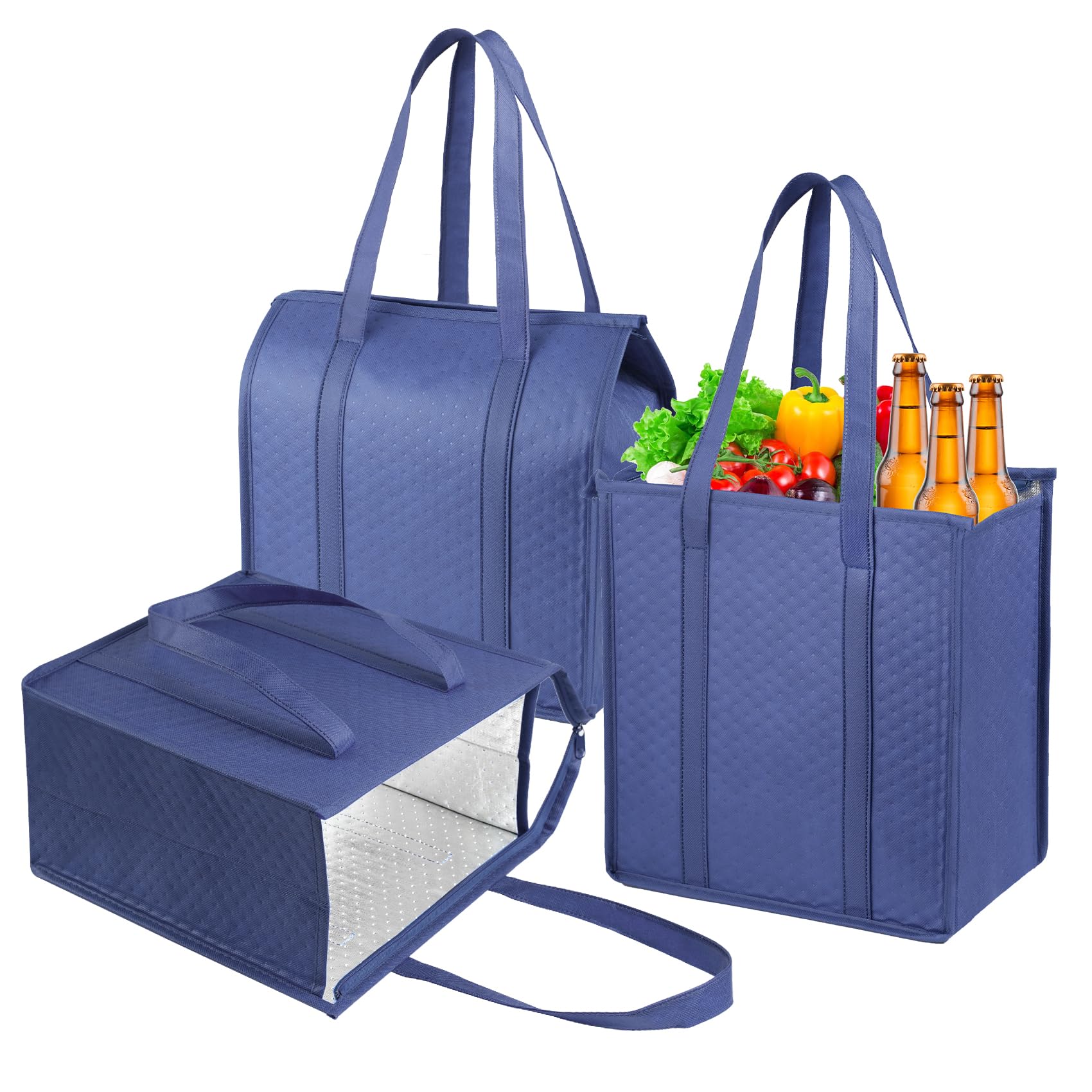 YZiCHENQQ Insulated Grocery Bags with Zippered top Frozen Food Shopping Groceries Travel Insulated Tote Cooler Thermal Bags