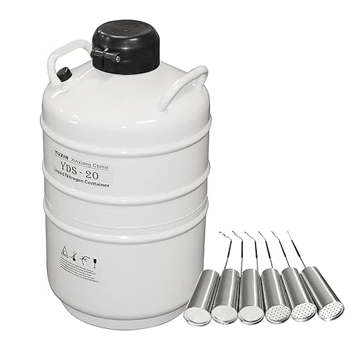 HFS (R) Contenedor criogénico de aleación de aluminio Tanque Ln2 de nitrógeno líquido con 6 botes bolsa de transportecubierta de protección (20L)