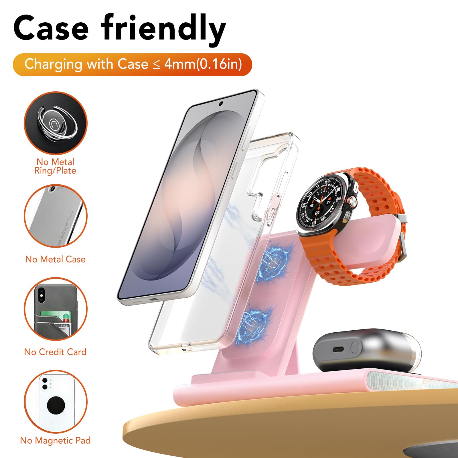 Stazione di ricarica 3 in 1 per Samsung, pieghevole e luce notturna, stazione di ricarica induttiva per Samsung S26/S25/S24/S23/ZFlip/Fold, caricabatterie wireless per Samsung Galaxy Watch Ultra/8/7/6