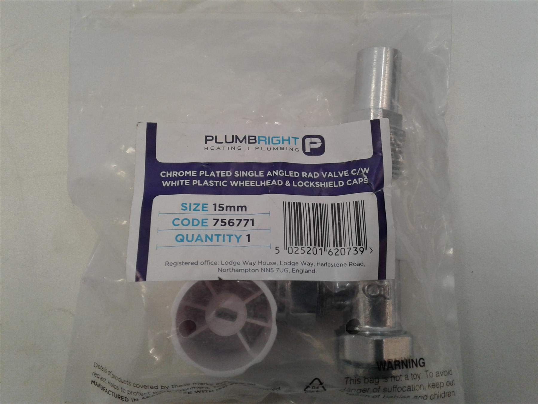PLUMBRIGHT NEW Chrome Plated Single Angled Rad Valve C/W Wheelhead & Locksheild 756771