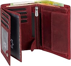 Fa.Volmer Leather Wallet Made of Genuine Buffalo Leather, Large Wallet for Men and Women, TÜV Tested RFID Protection in Brown and Black, red, Portrait