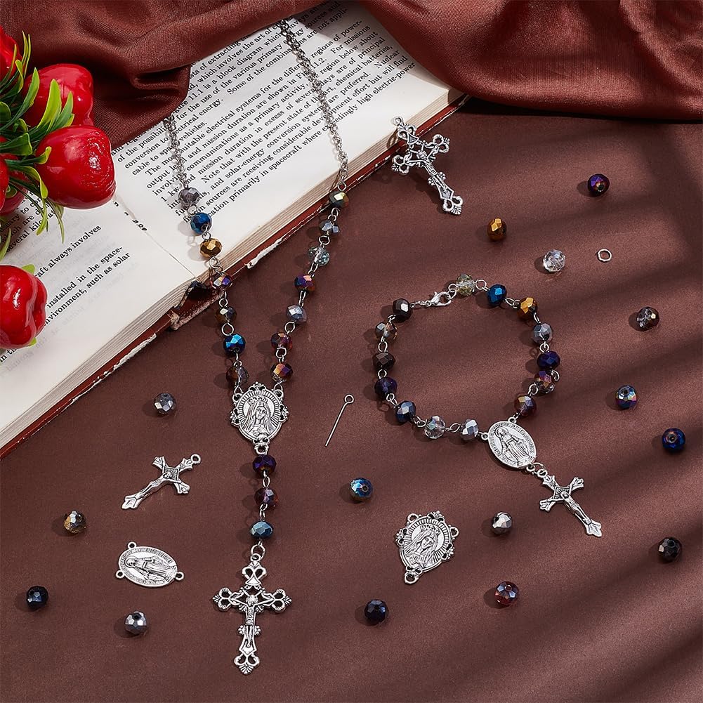 PH PandaHall 1187pcs Rosary Jewelry Making Kit Prayer Making Supplies Necklace Set Crystal Glass Beads Cross Charms Pendants for Easter Ramadan Bracelet Earring Necklace Jewelry Making