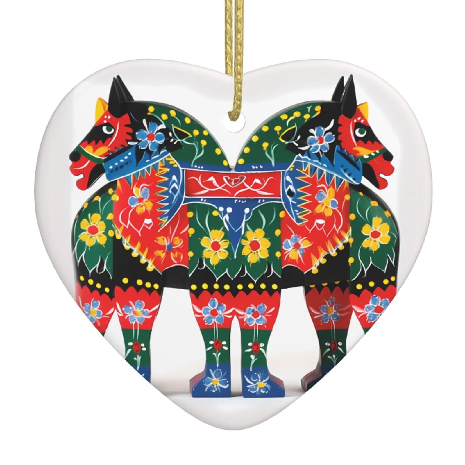 Fodpand Women's White Runner Swedish Dala Horse Folk Christmas Ornaments 2025, Gift Exchange For Men, Collectible Ceramic Ornament Heart Hanging Ornaments For Christmas Tree Decoration