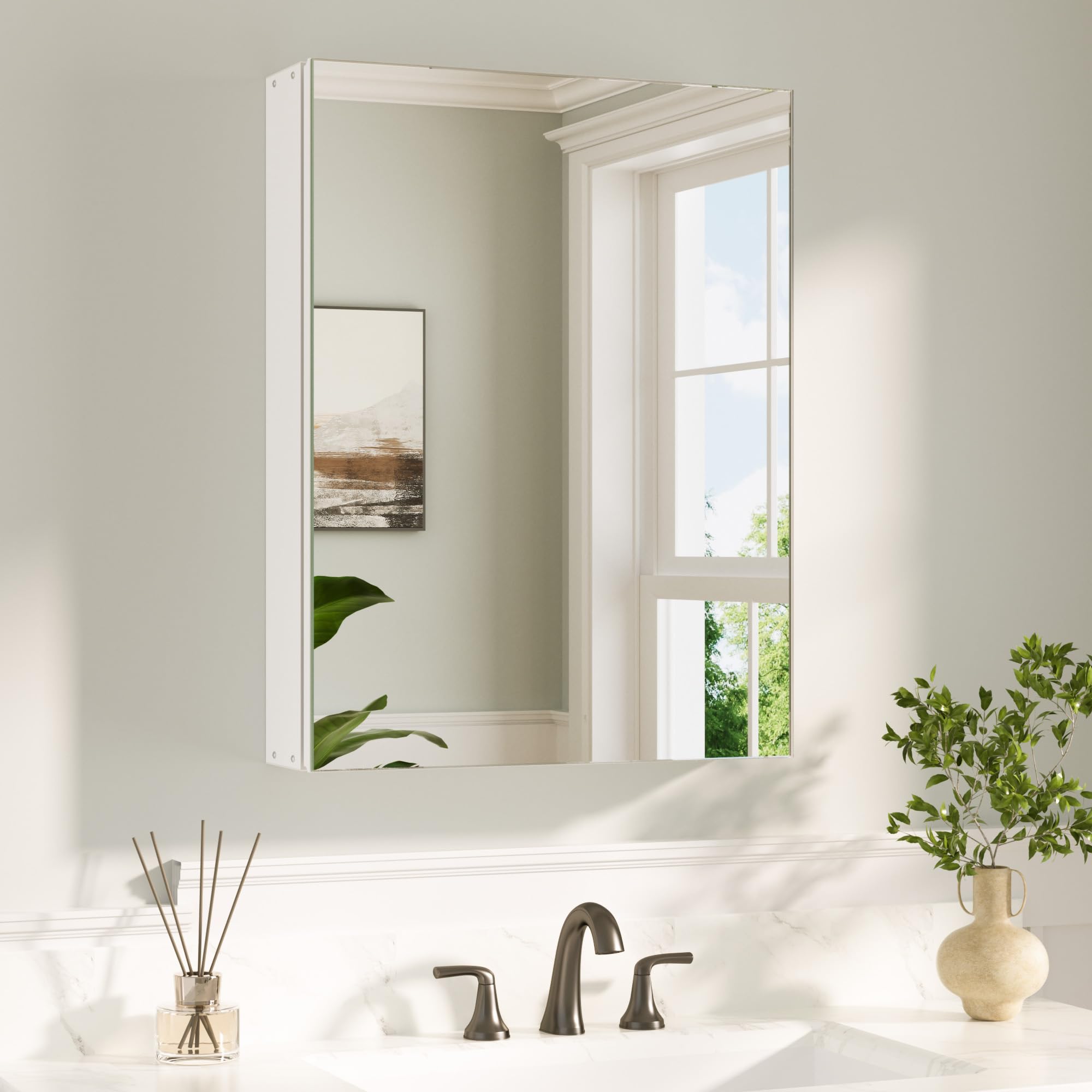 Keonjinn Bathroom Cabinets with Mirror - 50x65cm Aluminum bathroom Mirror Cabinets - Recessed Bathroom or Wall Mounted Cabinet with Stepless Adjustable Shelves - Modern Silver Bathroom Cabinet