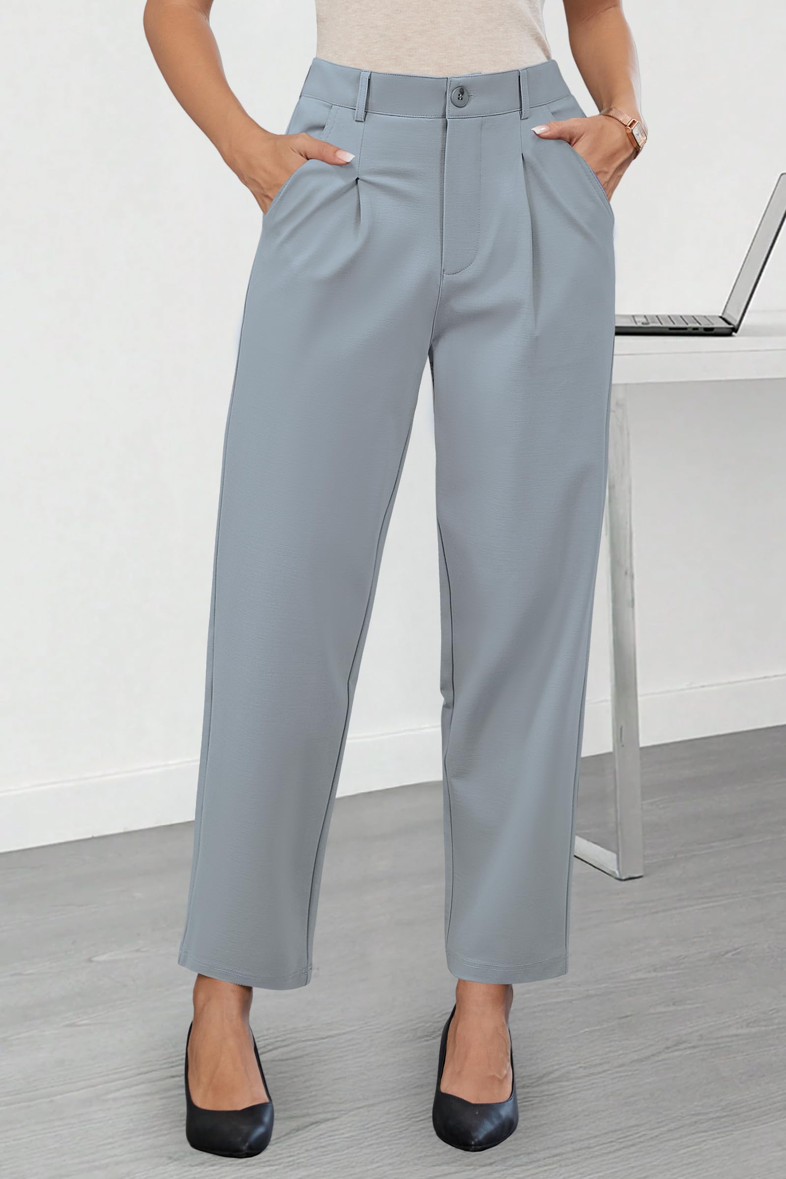 Arach&Cloz Pantaloni da lavoro alla caviglia elasticizzati senza pieghe da donna autunno 2025