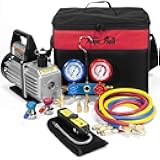 XtremepowerUS Premium 4CFM Air Vacuum Pump HVAC A/C Refrigeration Kit AC Manifold Gauge Case Set R134a Tap w/Leak Detector and Carrying Tote Bag