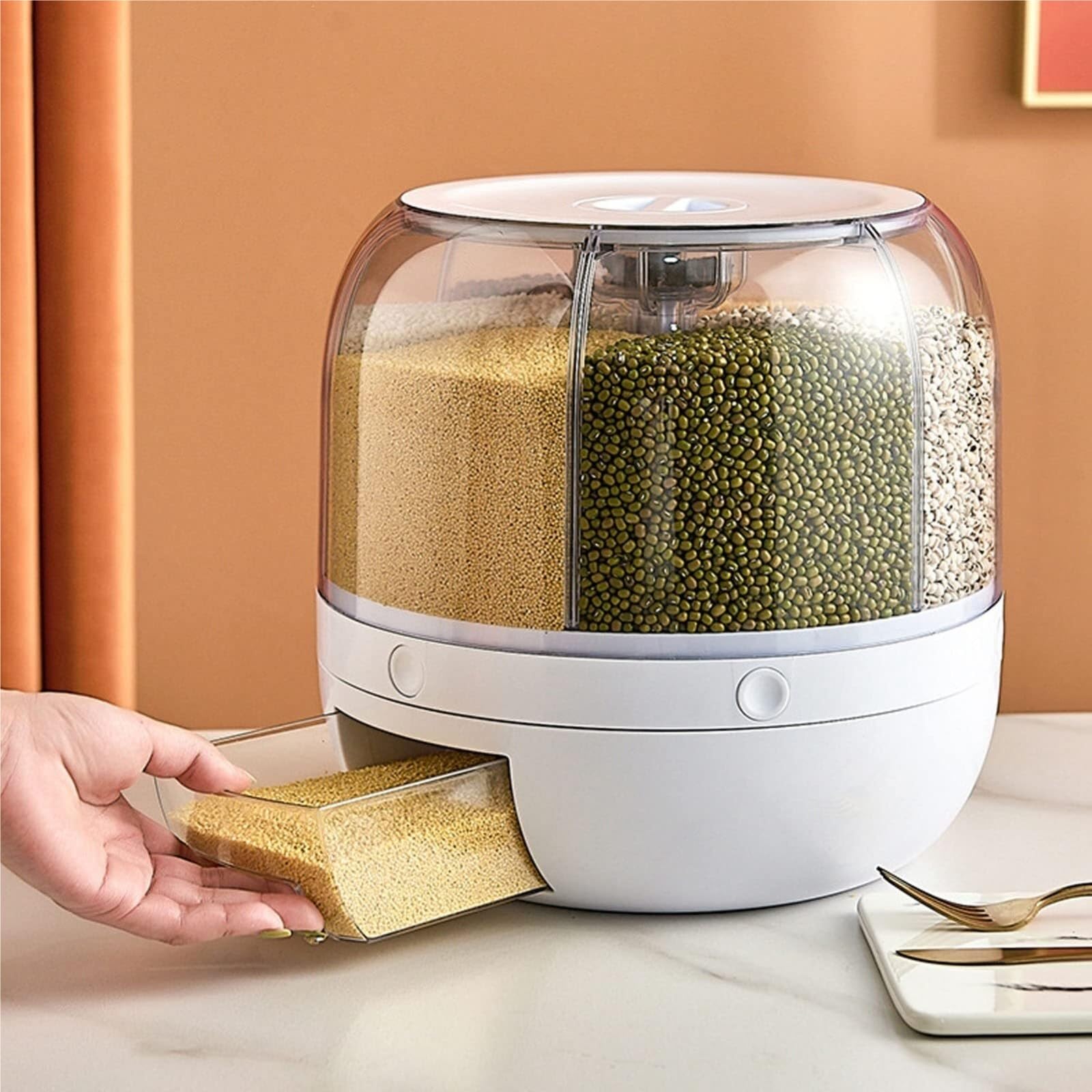 Dispenser Cereali da Colazione Distributore Girevole per Riso E Fagioli Distributore per Cereali Distributore per Contenitori di Stoccaggio Cereali A 6 Griglie Contenitore Cereali(27cm)