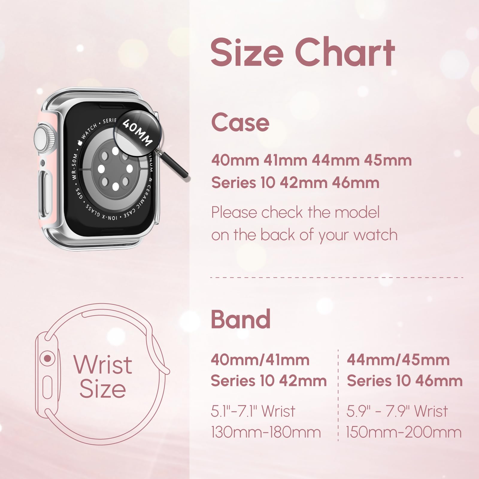 Silicone Band and Case Compatible with Apple Watch Bands for Women 40mm 44mm 41mm 45mm 42mm 46mm, Sport Strap with Bling Diamond Screen Protector Cover for iWatch Series 11/SE3/10/9/8/7/6/5/4 — view 6