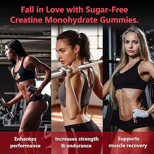 Miniatura 8 de Gomitas de monohidrato de creatina, 5000 mg para mujeres y hombres, suplemento preentrenamiento con magnesio, zinc y taurina, sabor a fresa, aumenta