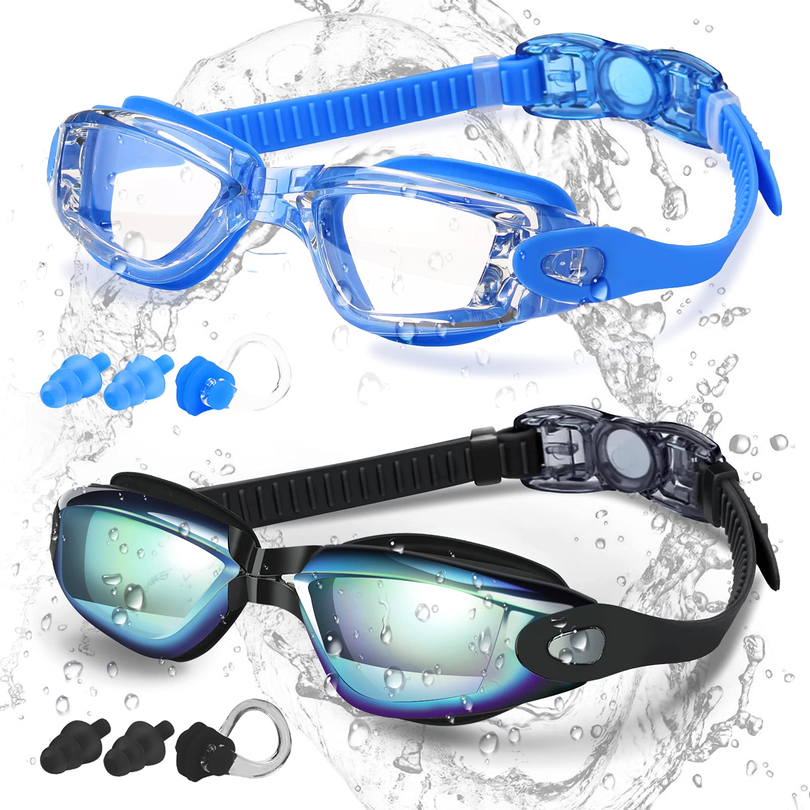 COOLOO Swim Goggles Men, 2 Pack Swimming Goggles for Women Kids Adult Anti-Fog
