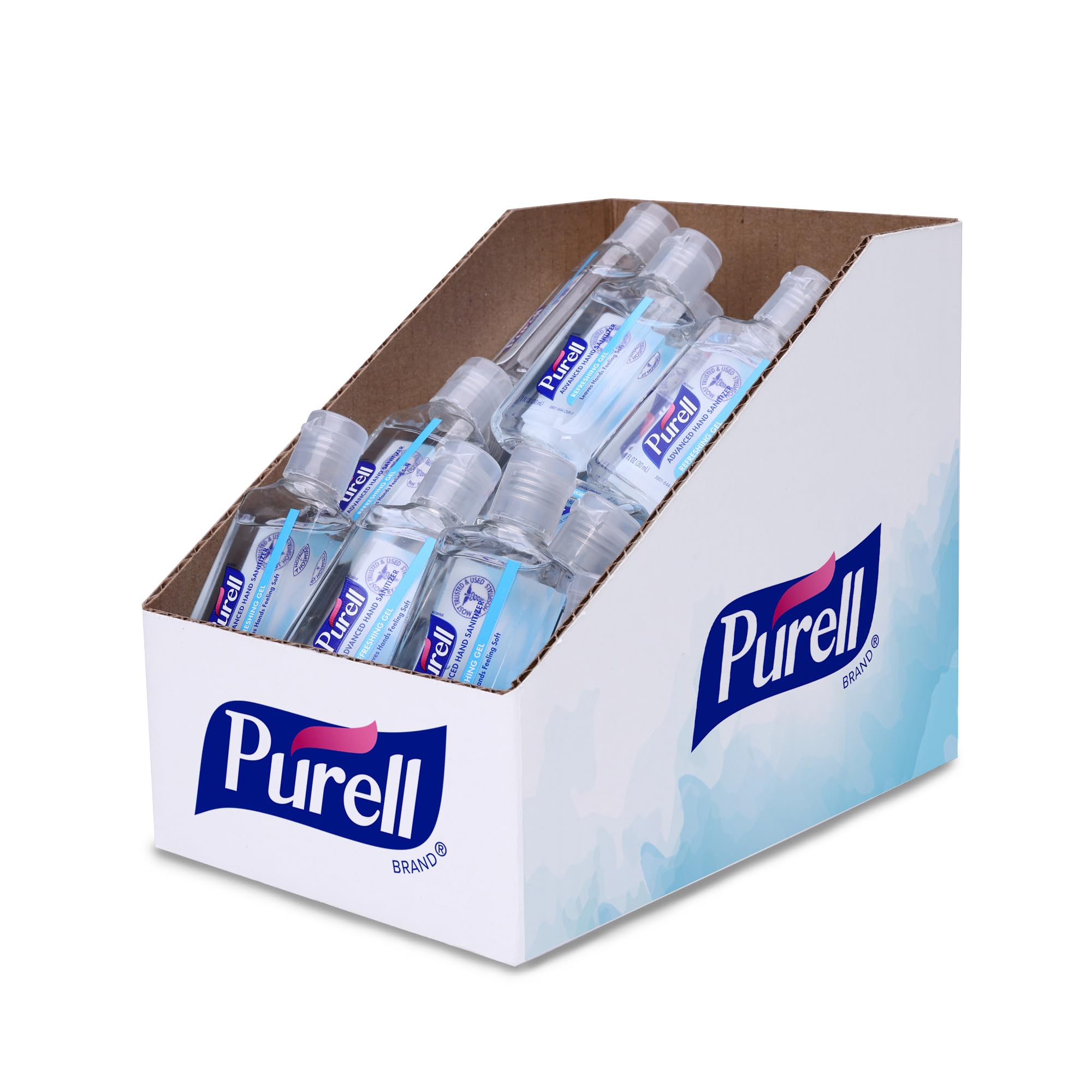Purell Advanced Hand Sanitizer Refreshing Gel, Clean Scent, 1 Fl Oz Travel Size Flip-Cap Bottle with Display Bowl (Pack of 36), 3901-36-BWL