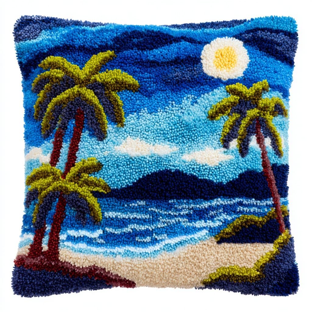 Henypt Latch Hook Cushion Kits, Seaside Scenery