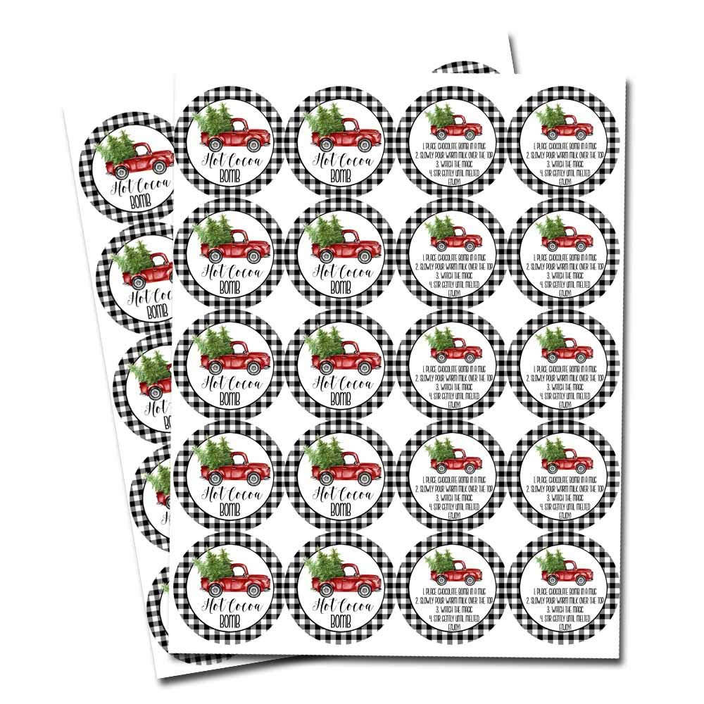 Red Watercolor Truck Hot Cocoa Bomb Stickers - 40 Count 2-Inch Circle Labels For Packaging