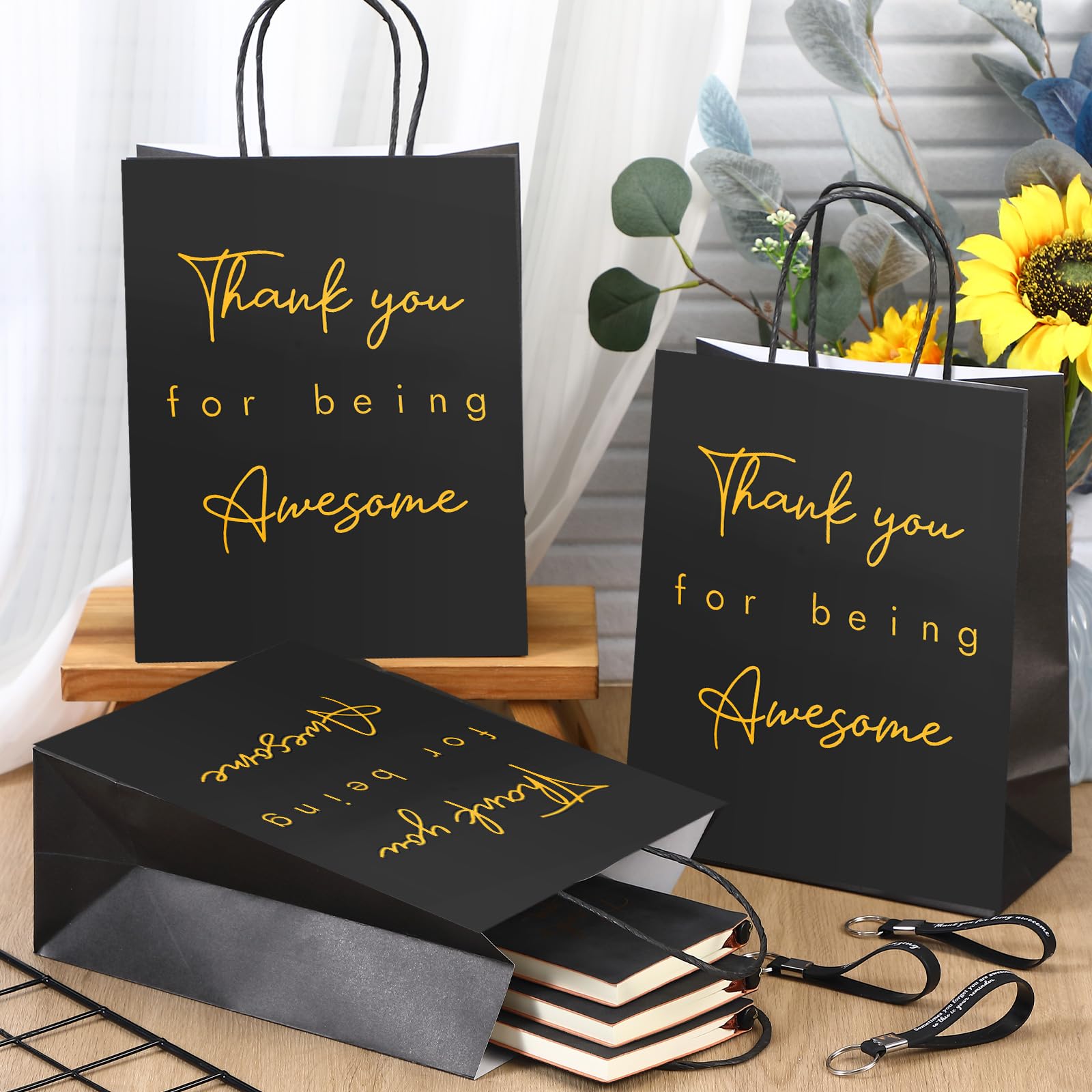 Sinmoe Bulk Christmas Thank You Pen and Notebook Gift Sets Employee Appreciation Gifts Bulk Inspirational Keychains and Bags for Office Coworker Staff Teacher Team Women Men, Black(10 Sets) - Image 3