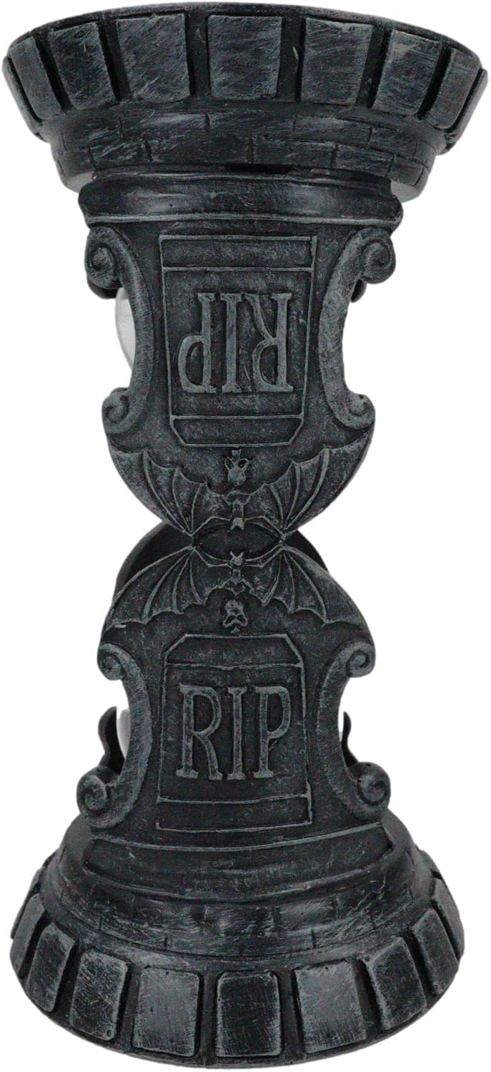 Ebros Gift Wicca Underworld RIP Pentagram Star with Skulls and Bats Invertible Glass Sand Timer Figurine Macabre Ossuary Skulls Skeletons Sandtimer Desktop Shelf Decorative Sculpture