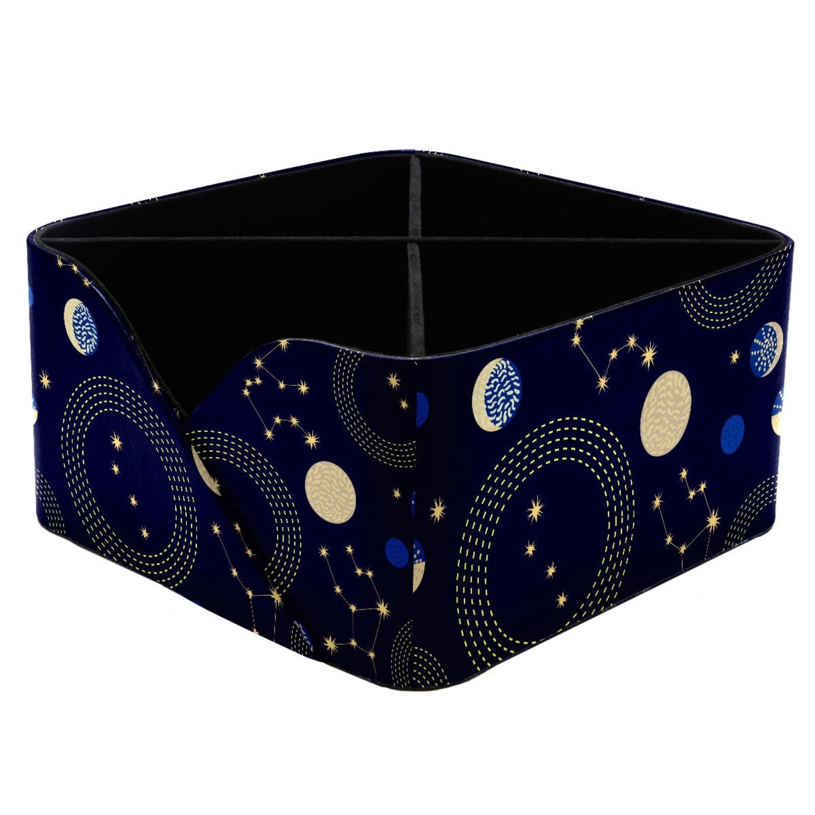 KengjuTesu Abstract Zodiac Moon and Circlres Sky Pattern Desktop Organizer Pen Holder, Rectangular Pencil Cup for Office, Study and Makeup Stations