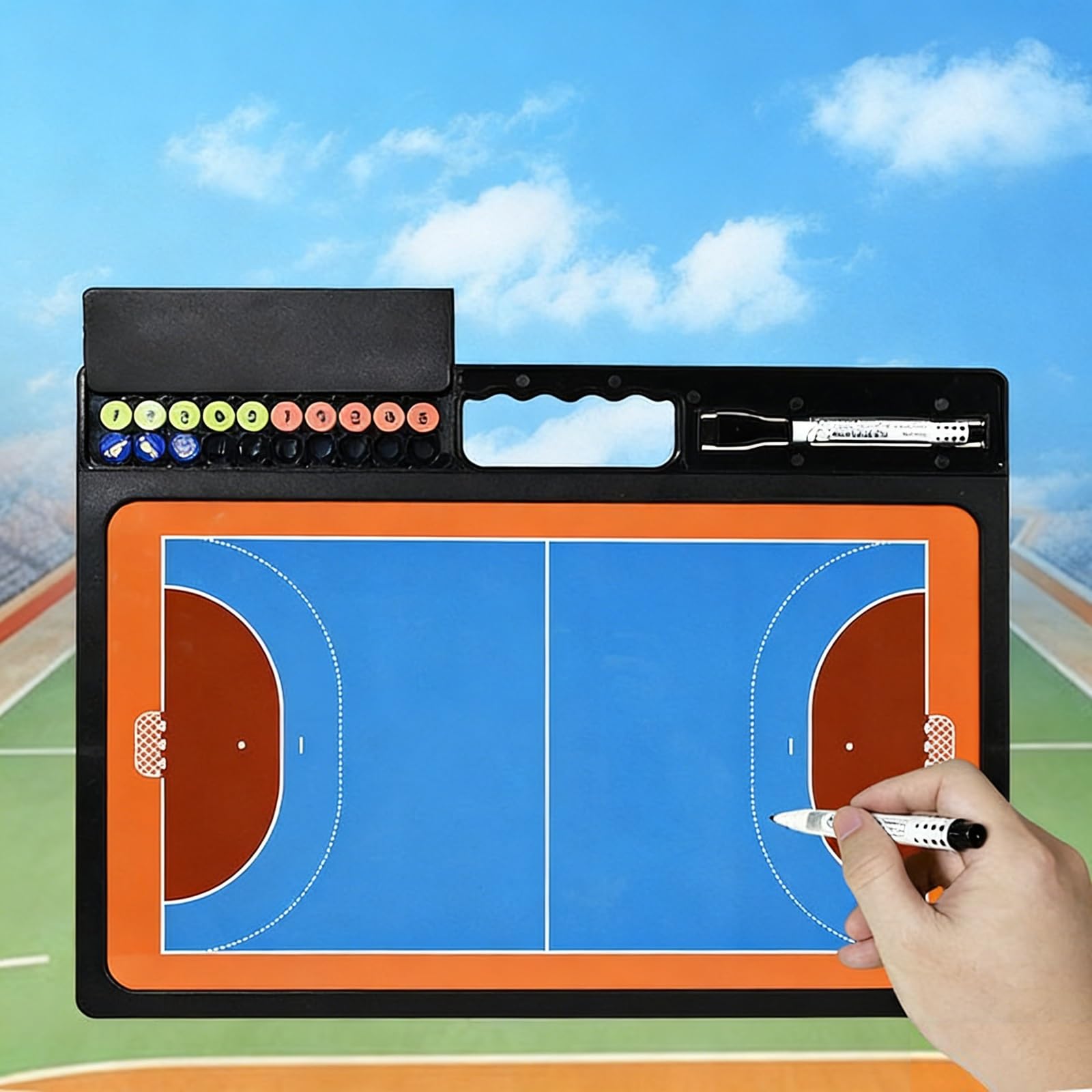 Lavagnetta Pallamano, Appunti per Istruttore di Pallavolo, Materiale Resistente, Elegante e Pratica, Facile da Trasportare, con Comodo Vano Porta-penne