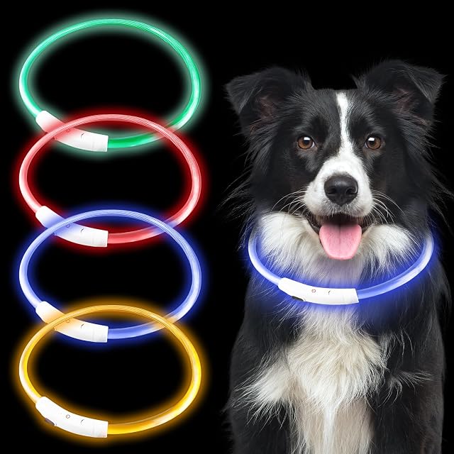 4 collares luminosos USB para perros, 3 modos de flash, collar de perro luminoso recargable