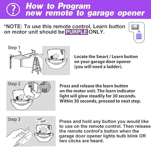 Miniatura 5 de X X-HOUSE Control remoto para puerta de cochera compatible con abridores de puerta Chamberlain, Liftmaster, Craftsman, Linear, etc. de botón de
