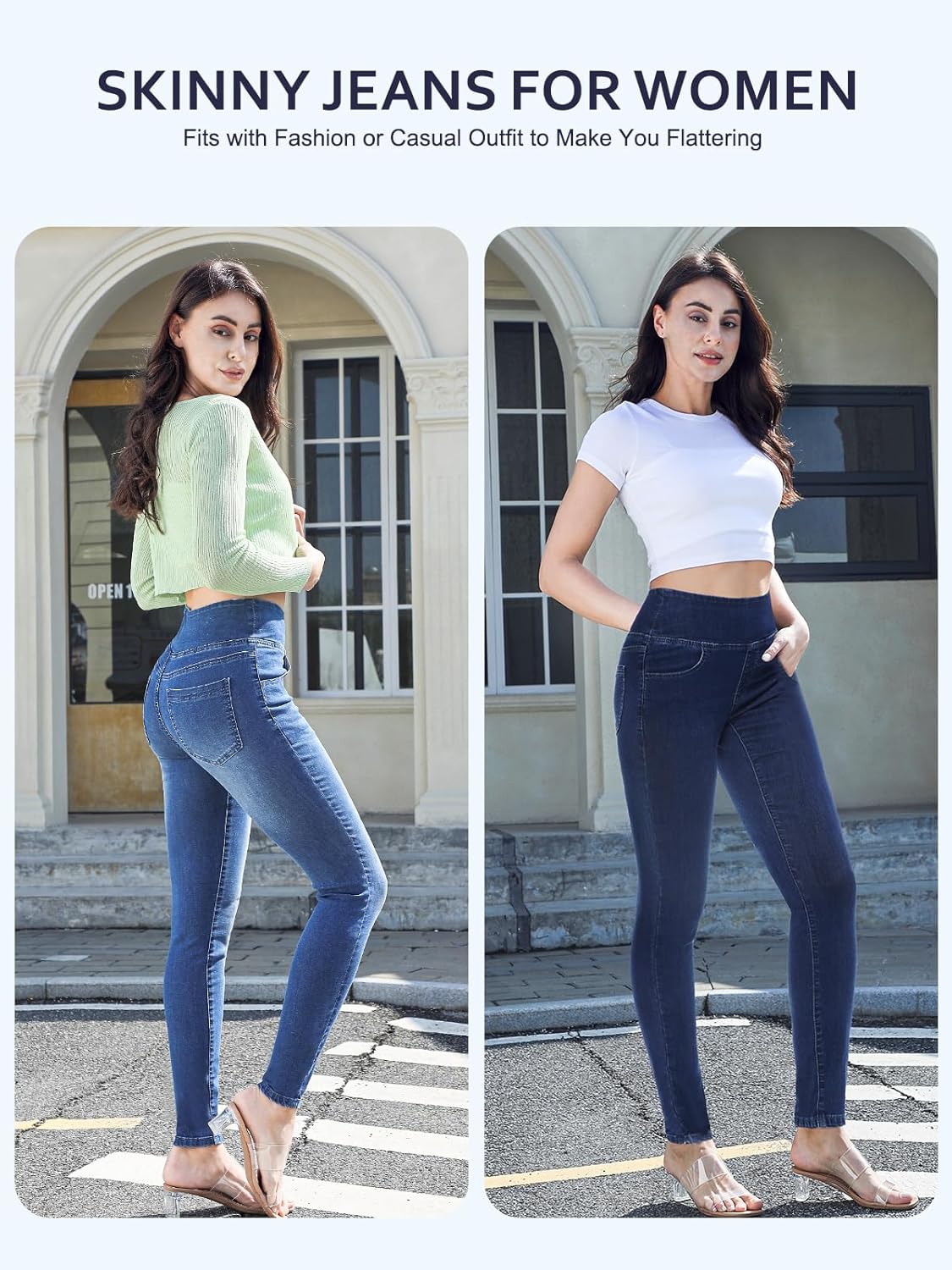 Pull on Skinny Jeans for Women, Stretchy High Waisted Leggings Trendy Tummy Control Demin Jegging with Pockets - Image 6