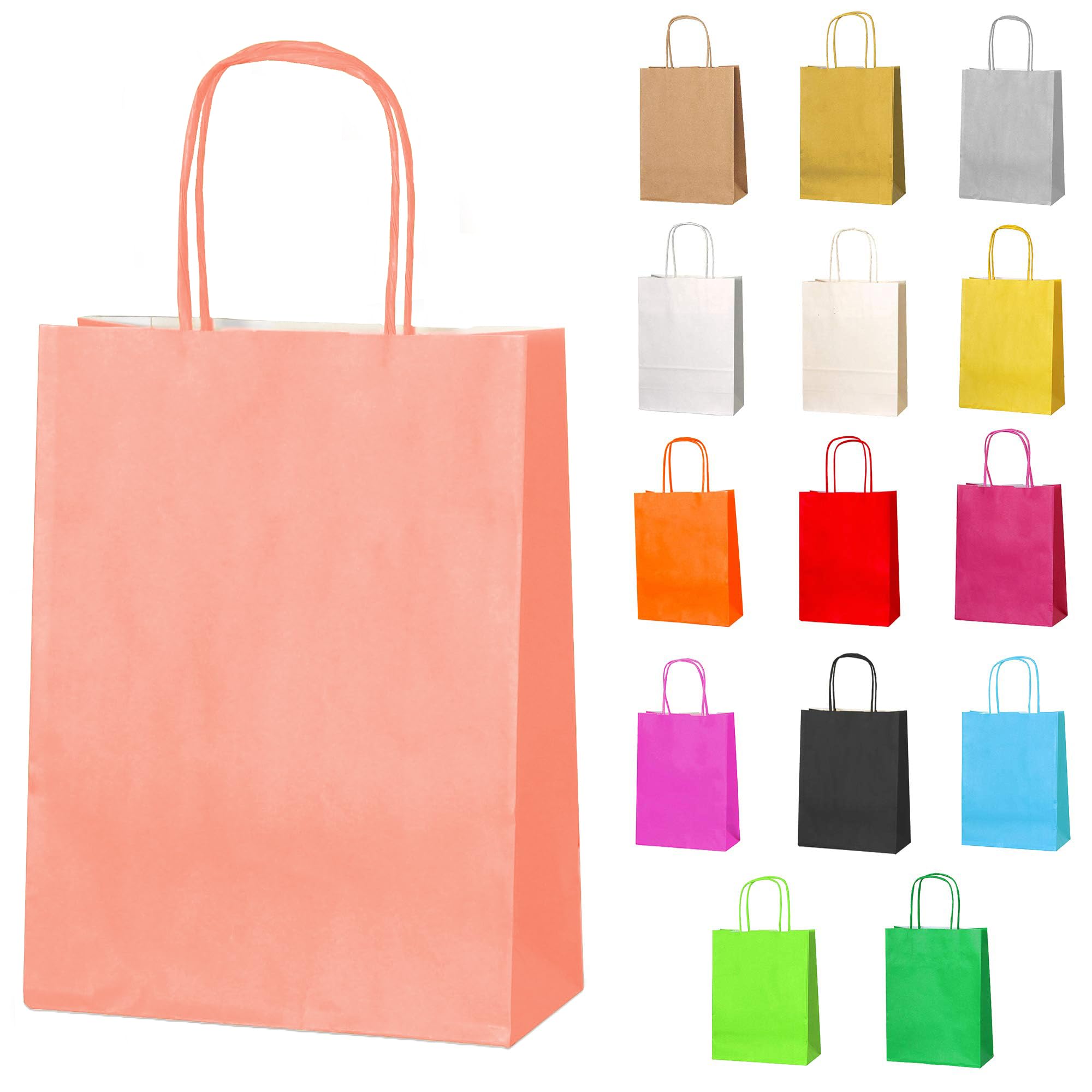 Thepaperbagstore 10 Coral Paper Party Bags With Handles - 18x22x8cm - Colourful Paper Gift Bags for Kids and Adults Parties, Birthdays, Weddings, Baby Showers, Hen Parties and Sweets — image 1