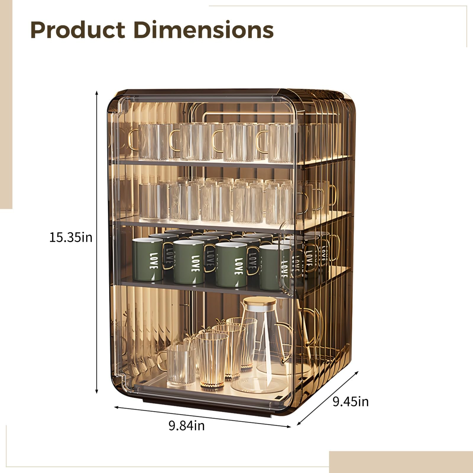Stapelbarer Schreibtisch-Getränkehalter mit staubdichten Regalen, verstellbares transparentes Design für Büro & Wohnzimmer
