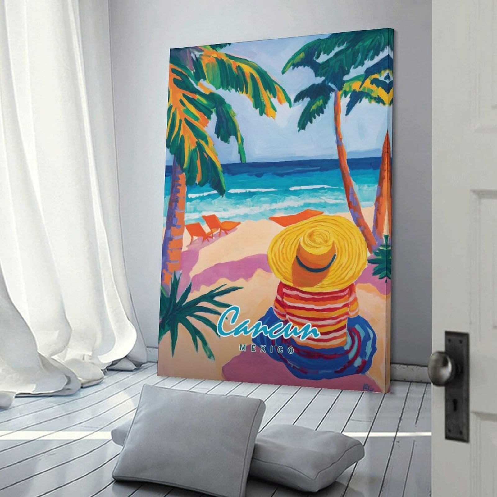 Junmoney Cancun Beach Painting Wall Picture Print, 24x36inch(60x90cm), for Apartment Walls, Studios Or Work Areas, Stylish Wall Art for Fresh Spaces