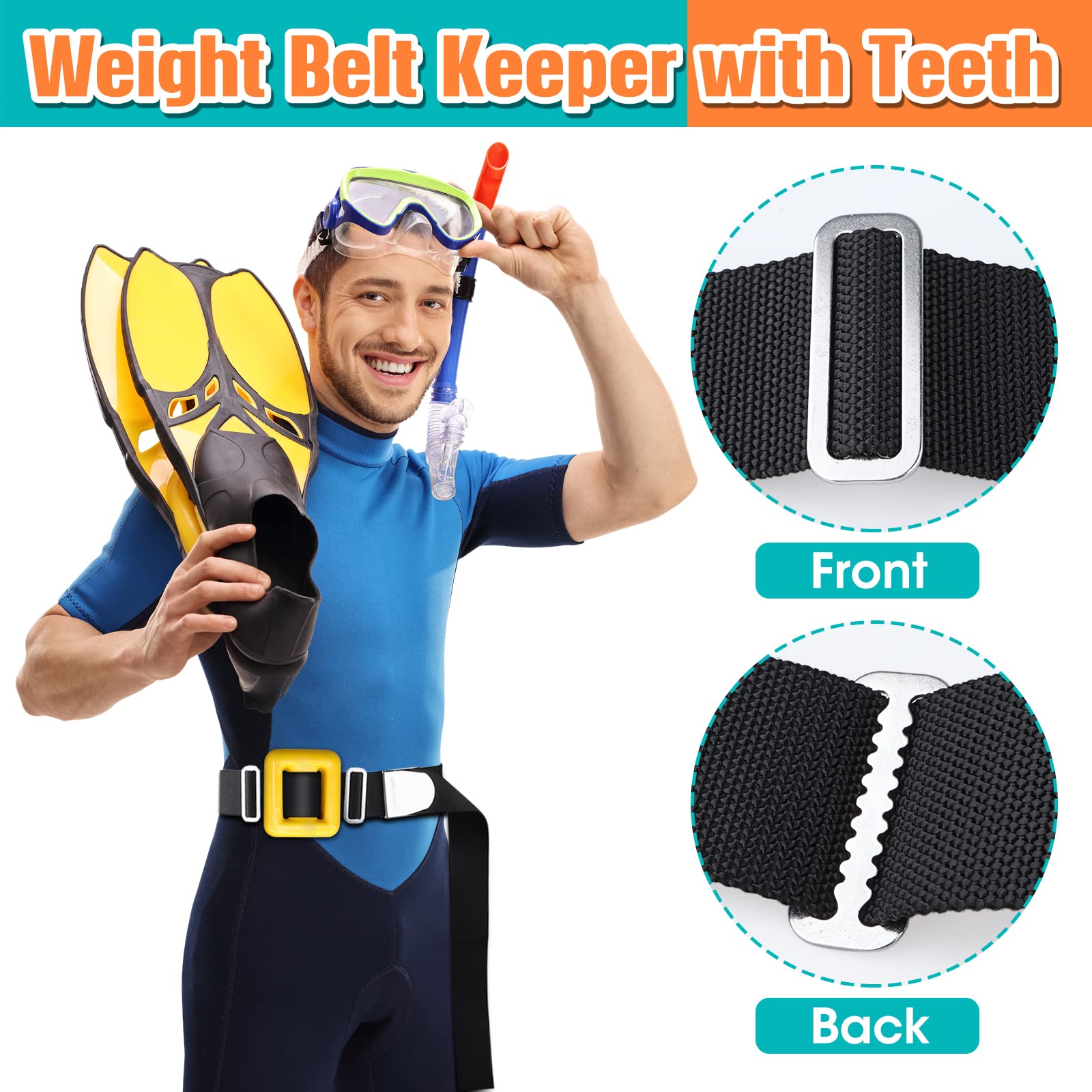 Dawitrly 4Pc Scuba Weight Belt Keepers, 316 Stainless Steel 2? Diving Webbing Belt Slide Stopper Weight Retainer Clips with Teeth for Standard 2