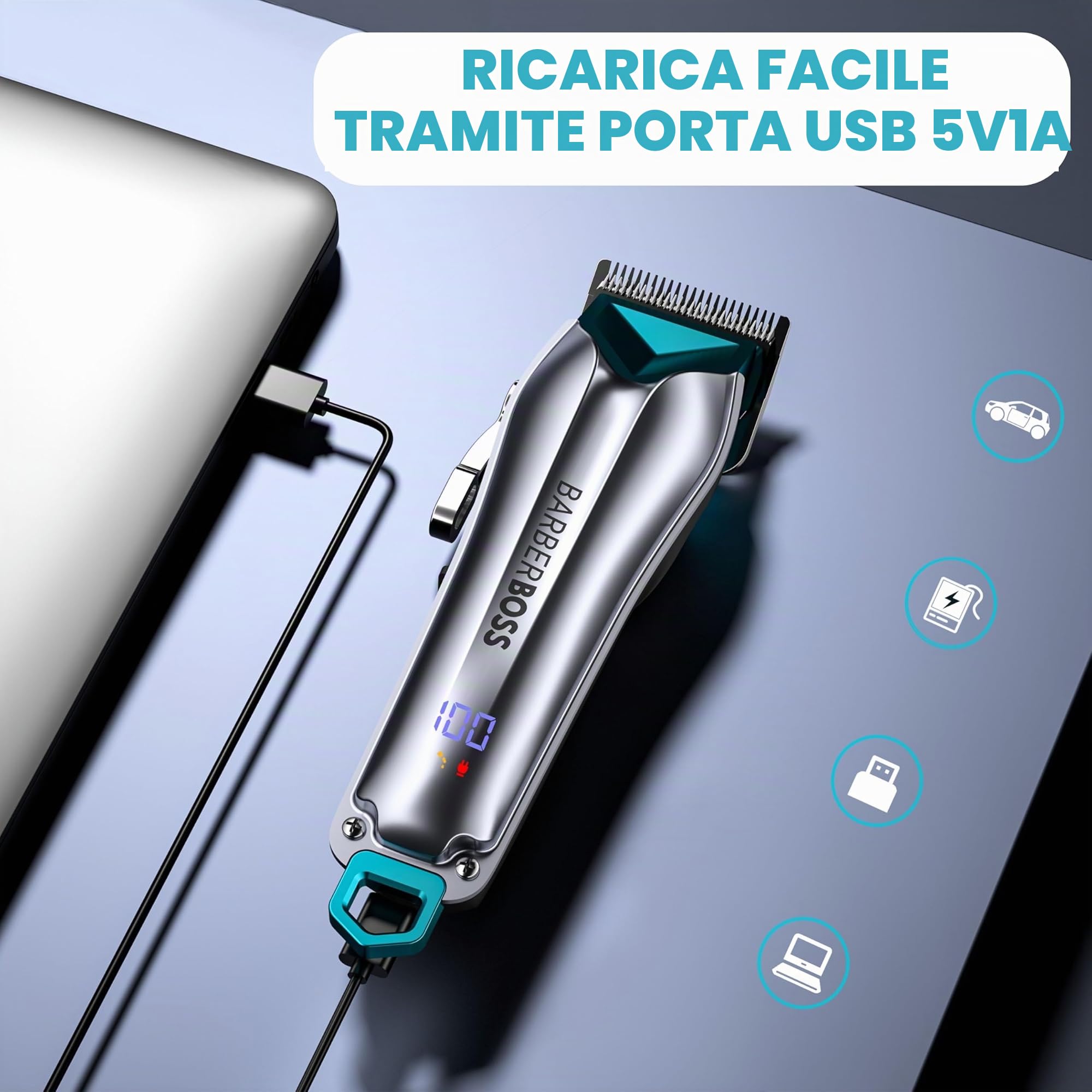 BarberBoss tosatrice per cani senza fili, tosatrice per cani, Kit per toelettatura cani, tosatrice per gatti per pelo arruffato, Kit per toelettatura animali, tosatrice per animali QR-9088
