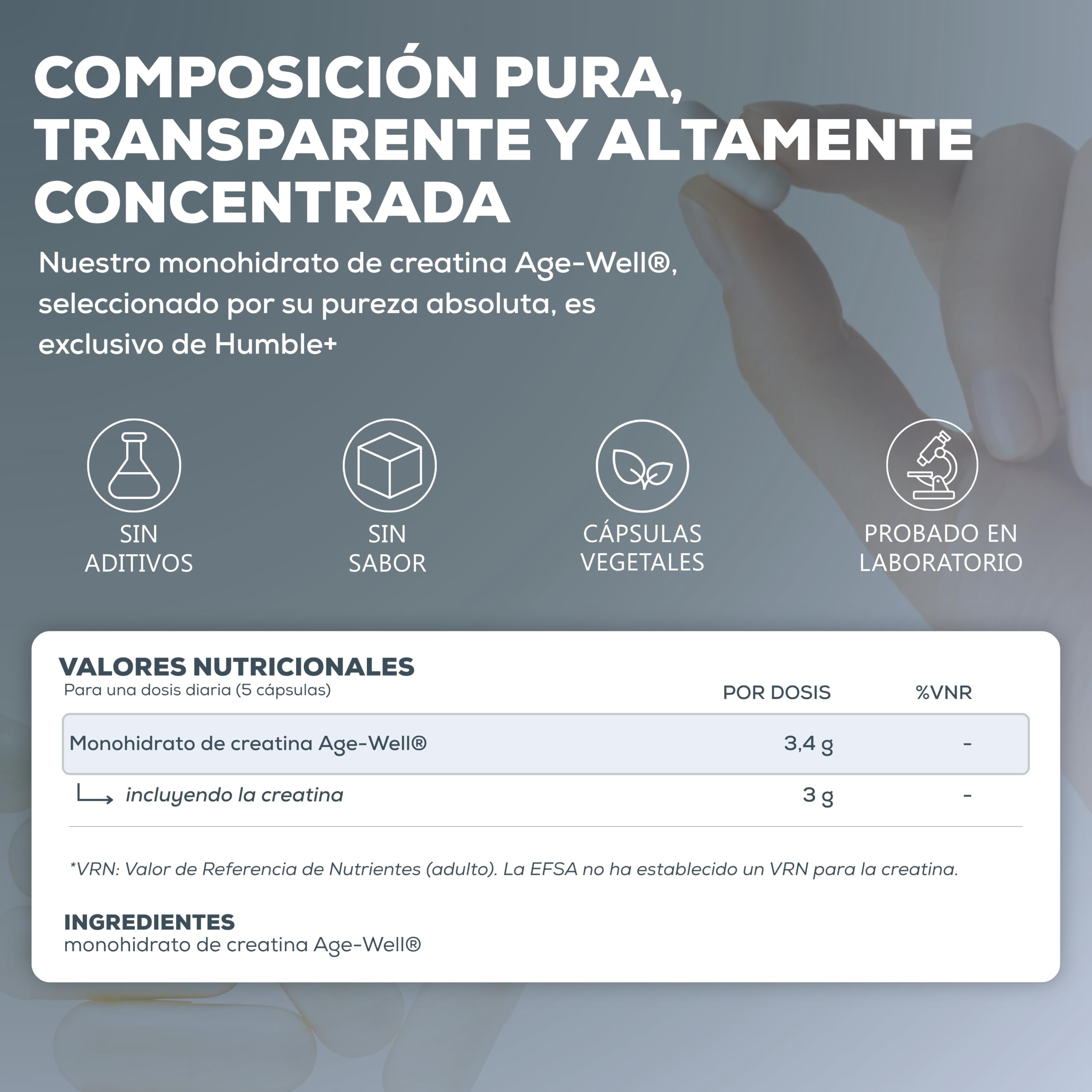 HUMBLE+ Creatina Monohidrato Age-Well® Cápsulas - 300 Cápsulas - 2 Meses